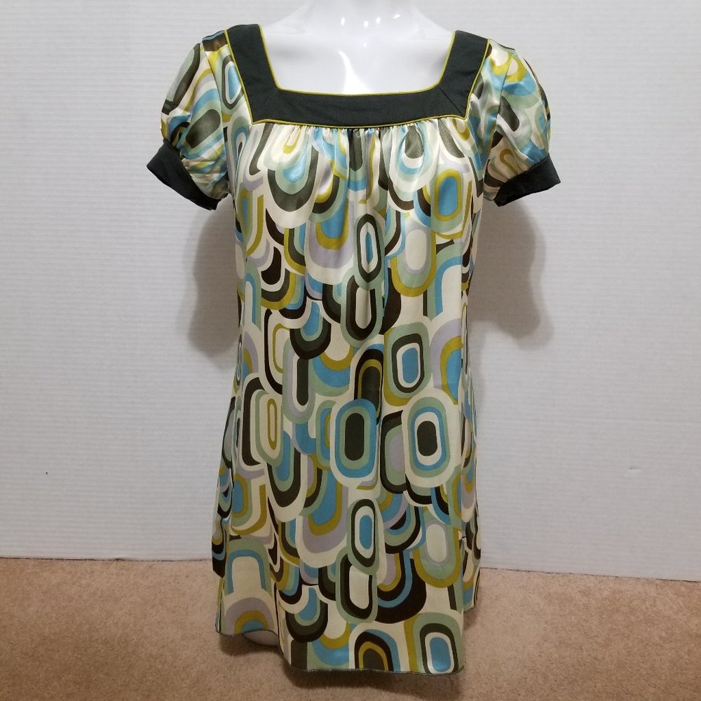 V.1 Couture top Medium geometric circles print mod retro tunic stretch